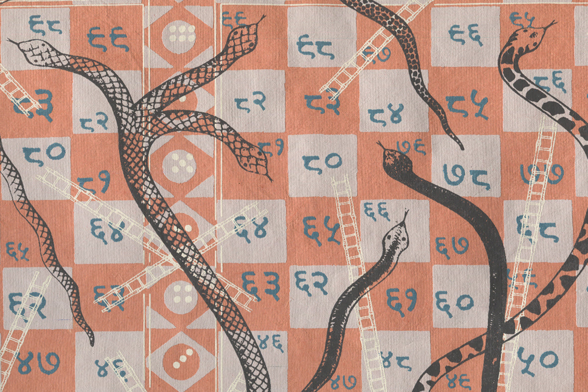 Coral Orange Snake & Ladders Games Printed Handmade Paper Online