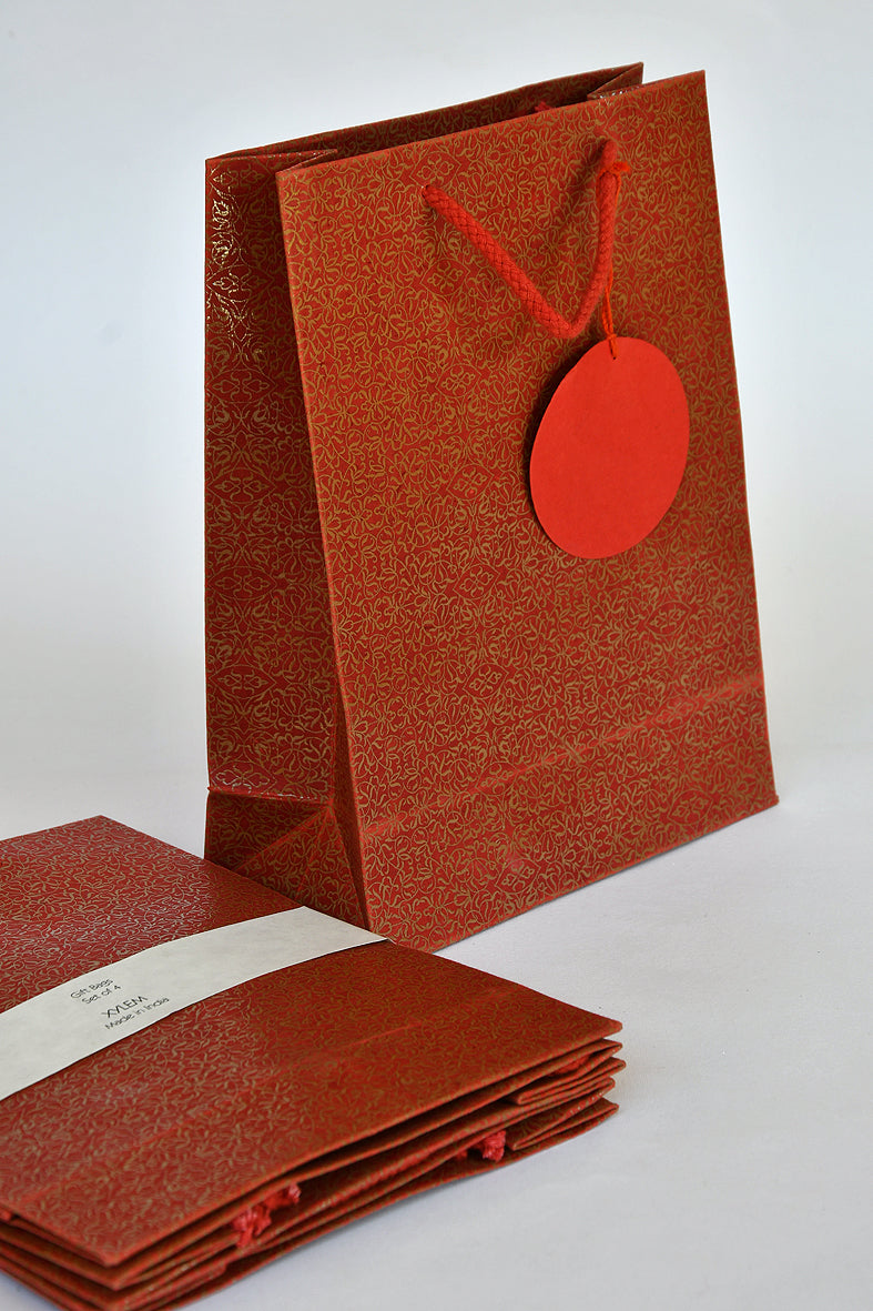 Gold Scroll on Red Medium Handmade Paper Gift Bag Online