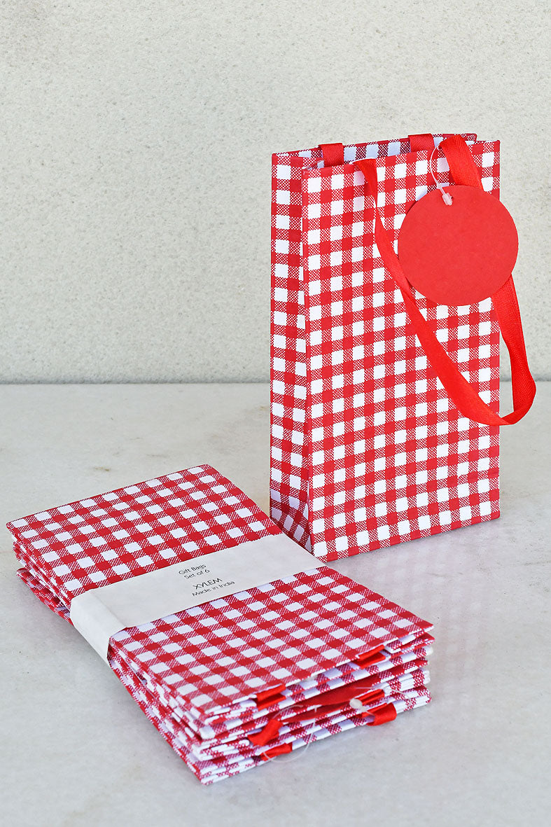 Checks Print White Handmade Paper Small Gift Bags Online
