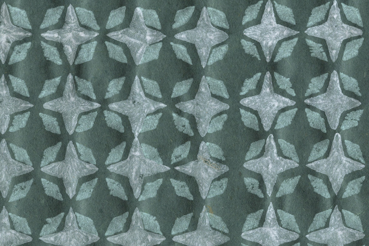 Ether Blue & White on Amazon Green 4 Petal Lattice Printed Handmade Paper Online