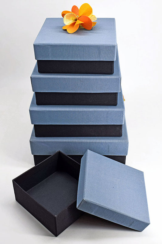 Fabric Clad Square Gift Boxes, Blue Gray