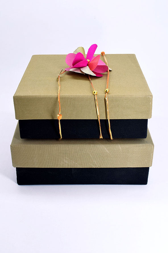 Fabric Clad Square Gift Boxes, Khaki