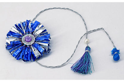 Handmade Foil Paper Fringes Rakhi with Tassel & Potli Tie, Blank Card & Shubh Printed Multi Language Envelope