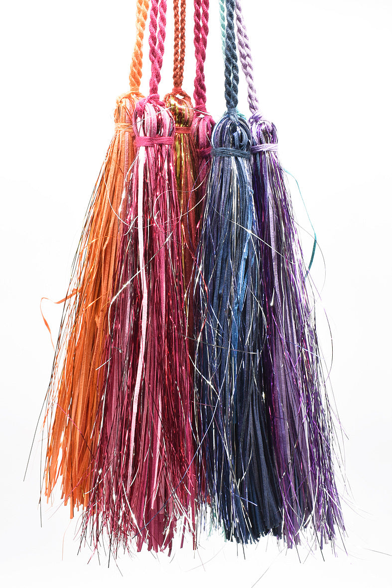 Rainbow Tassels, Paper and Glitter Threads, Set of 6