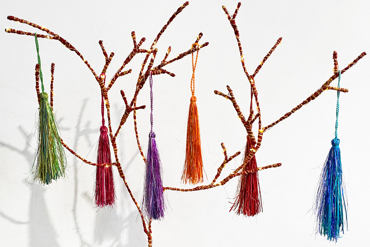 Rainbow Tassels, Paper and Glitter Threads, Set of 6