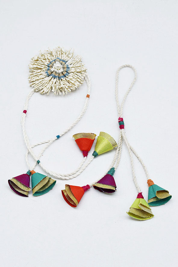 Paper Weave Ribbon Rakhi and Chura Rakhi Set with Layered Gota & Silk Tassels