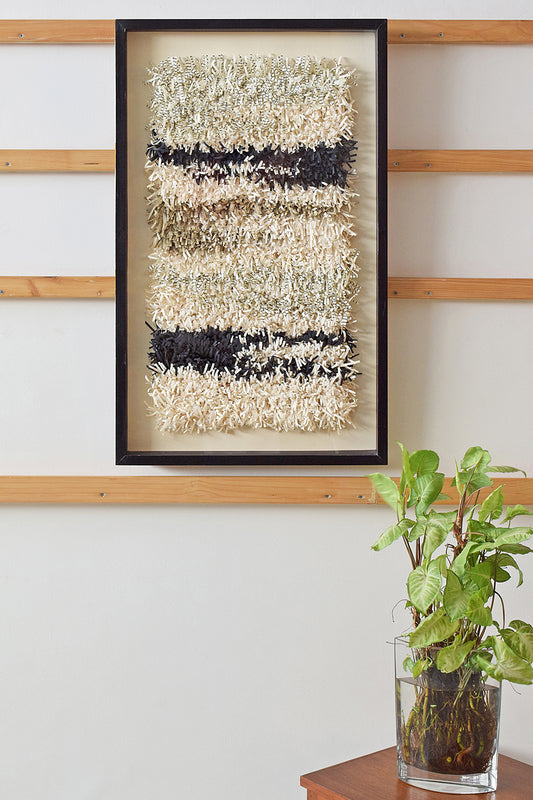 White Beige Black Paper Fringes Weave Framed Wall Art Online 34x21
