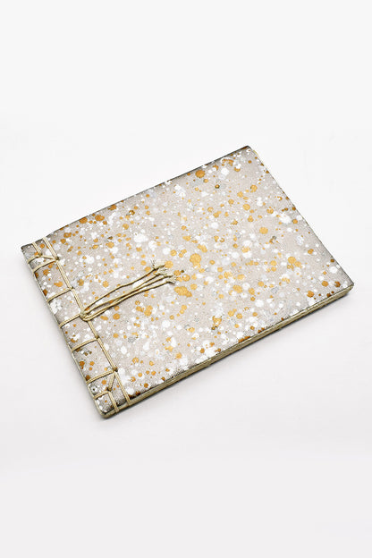 Champagne Silver & Gold Ink Splatter Japanese Binding Notebook, 6X8.5, Deckle-edged Pages