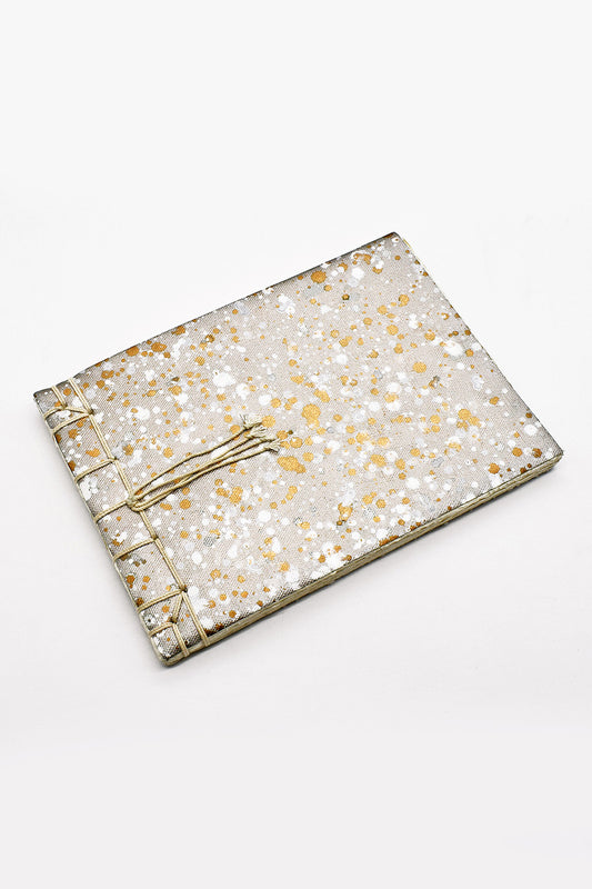 Champagne Silver & Gold Ink Splatter Japanese Binding Notebook, 6X8.5, Deckle-edged Pages
