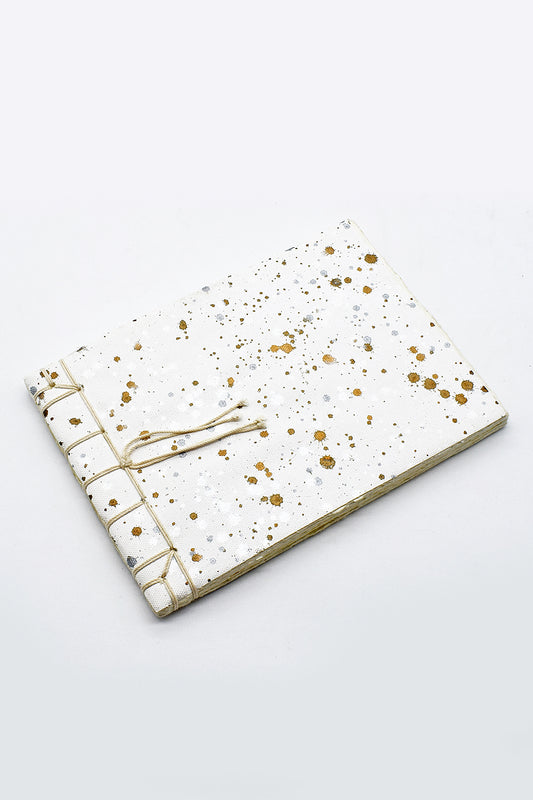 Pearl Black & Gold Ink Splatter Japanese Binding Notebook, 6X8.5, Deckle-edged Pages
