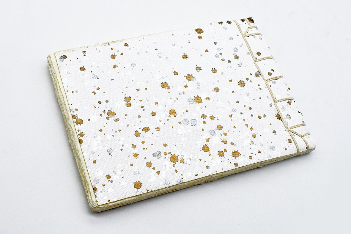 Pearl Black & Gold Ink Splatter Japanese Binding Notebook, 6X8.5, Deckle-edged Pages