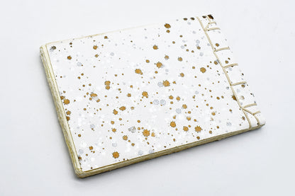 Pearl Black & Gold Ink Splatter Japanese Binding Notebook, 6X8.5, Deckle-edged Pages