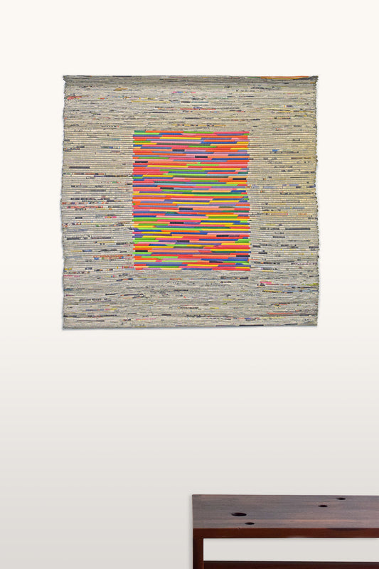 Edition Wall Art, Newspaper Surface & Coloured Canvas Centre, 42x43