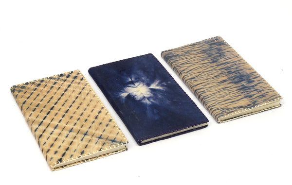 FOR YOU BLUE: 3 Soft Covers Notebooks Shibori Dyed Cover with Border Stitching 8x4