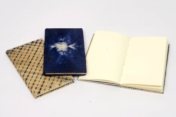 FOR YOU BLUE: 3 Soft Covers Notebooks Shibori Dyed Cover with Border Stitching 8x4