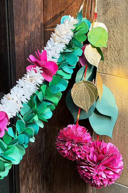 Paan Leaf and 2 Marigold Flower Hanging, Set of 2