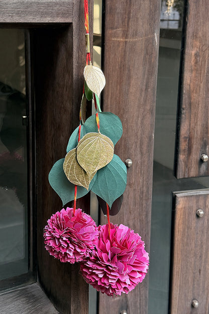 Paan Leaf and 2 Marigold Flower Hanging, Set of 2