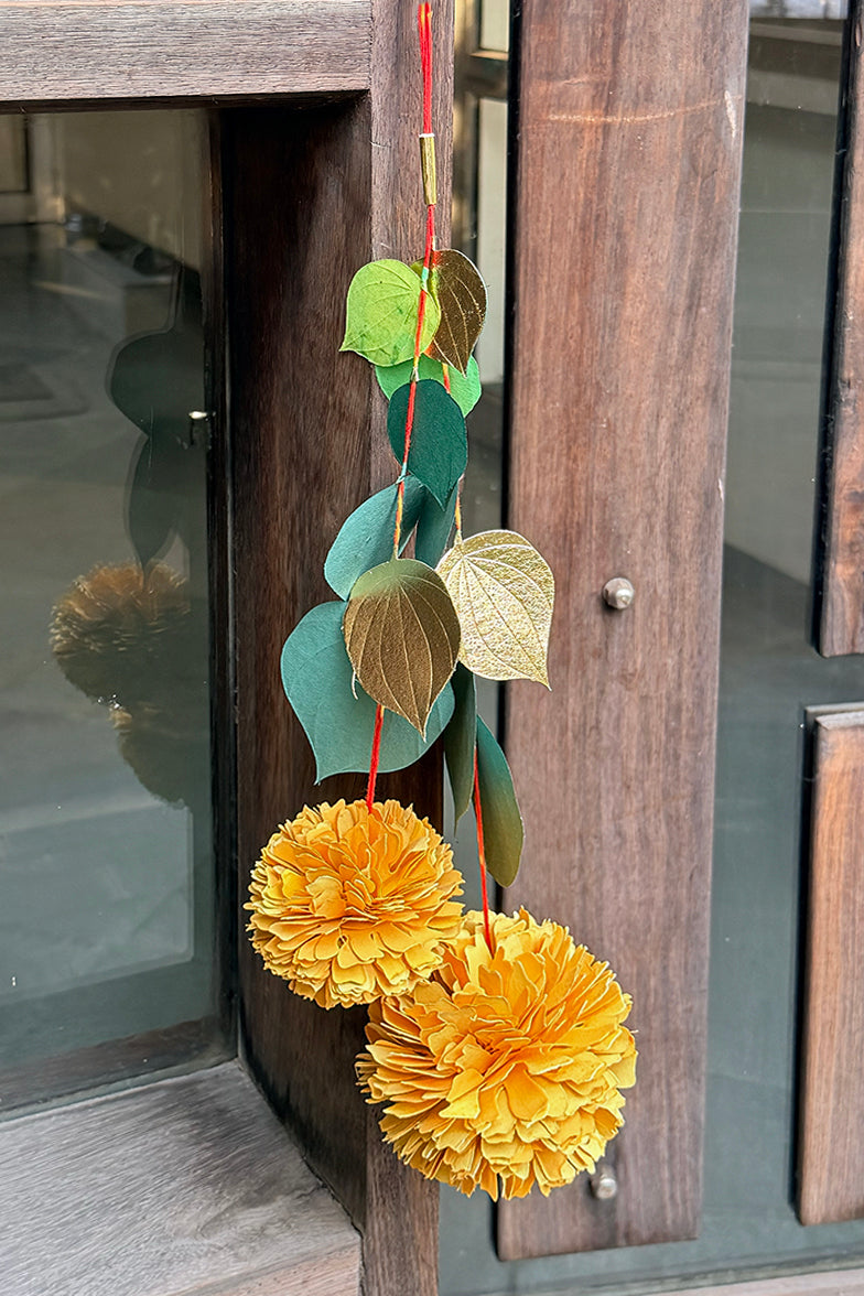Paan Leaf and 2 Marigold Flower Hanging, Set of 2