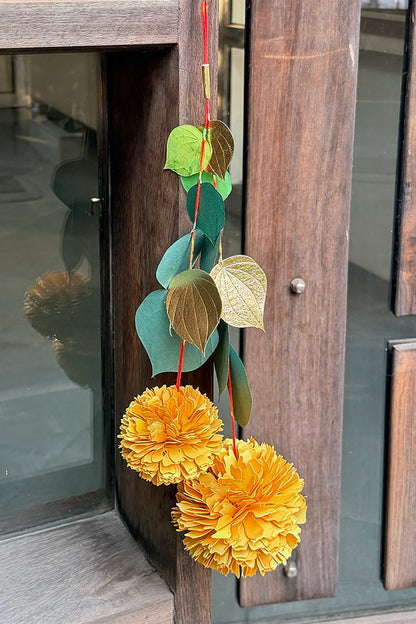 Paan Leaf and 2 Marigold Flower Hanging, Set of 2