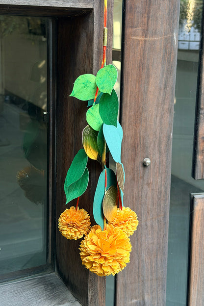 Paan Leaf and 3 Marigold Flower Hanging, Set of 2