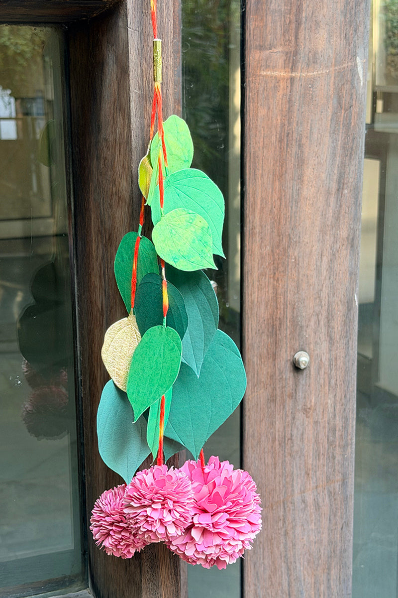 Paan Leaf and 3 Marigold Flower Hanging, Set of 2