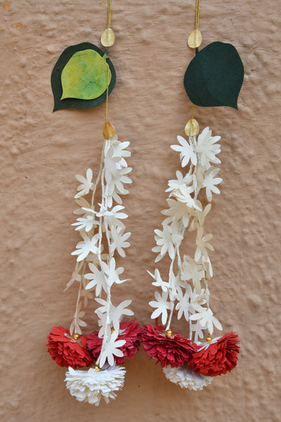 Flower and Leaf Rajnigandha Tassel Hanging, Set of 2