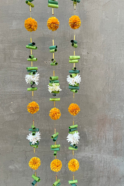 Rolled Paper Leaves and Marigold Flowers String, Set of 2