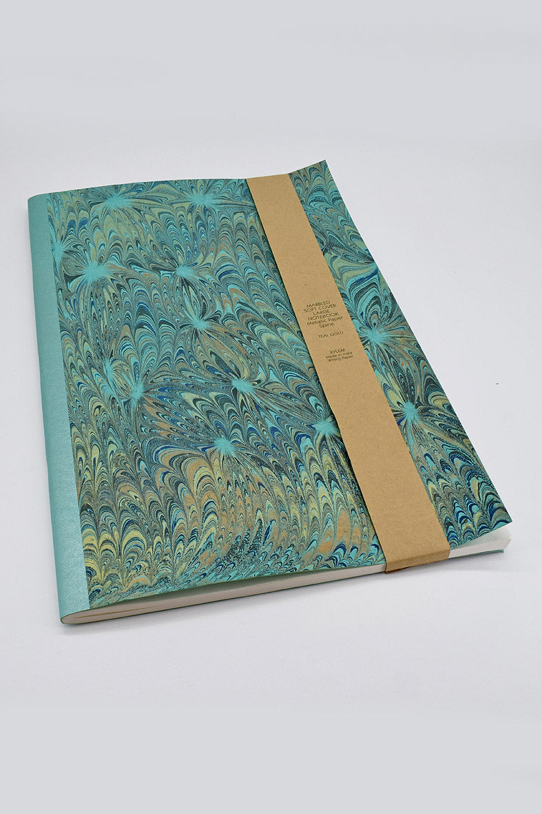 Marbled Soft Cover Large Notebook with Metallic Paper Spine
