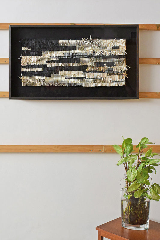 White Ivory Black Paper Fringes Collage Framed Wall Art Online 
