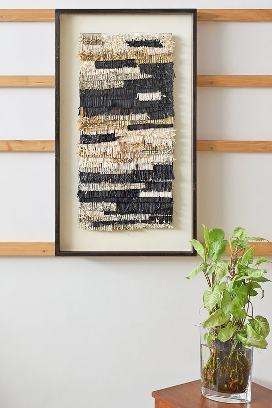 White Beige Black Paper Fringes Weave Framed Wall Art Online 21x38
