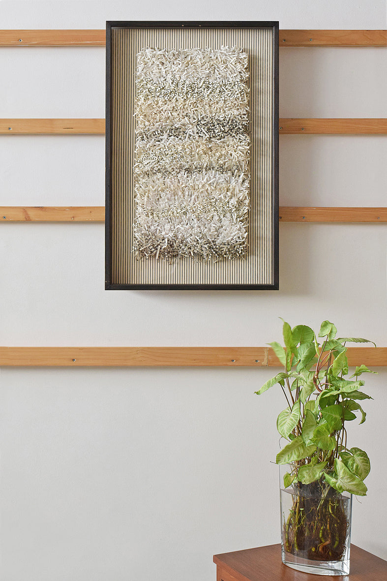 White Ivory Gray Paper Fringes Weave Framed Wall Art Online
