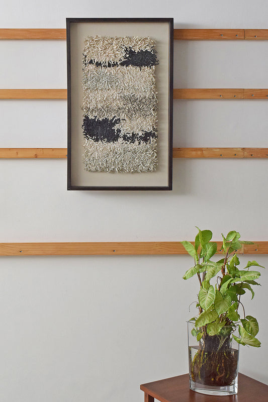 White Black Paper Fringes Weave Framed Wall Art Online 18x29
