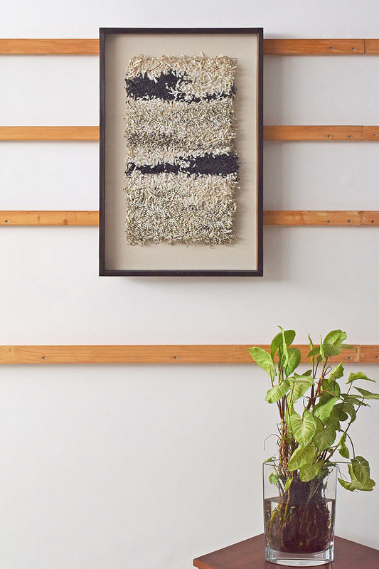 White Black Paper Fringes Weave Framed Wall Art Online 19x29

