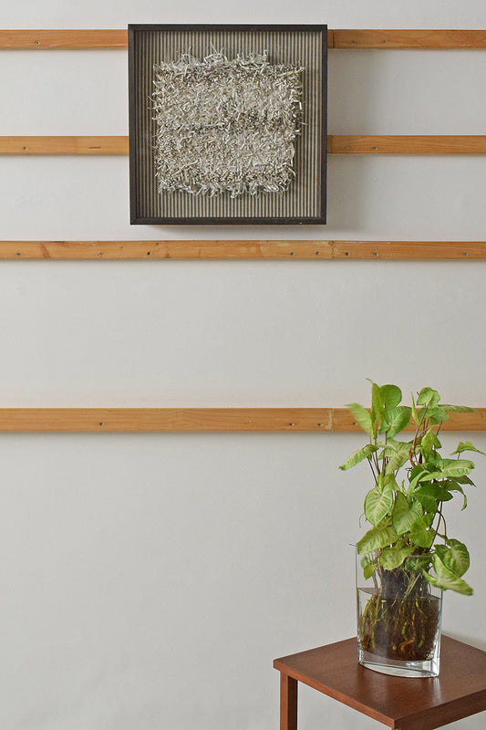 White Gray Paper Fringes Weave Framed Wall Art Online 
