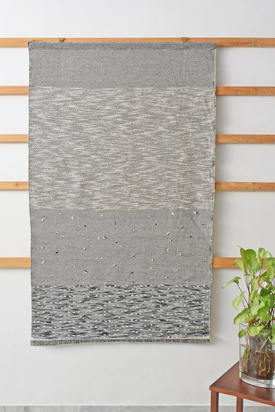 Wall hanging: Black & White Jacquard textures with stencilled floats, 39x68