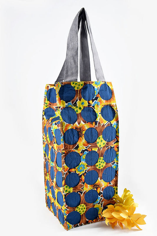 Chintz Rounds Wide Bottle Bag Blue, Set of 2, 12x5x5