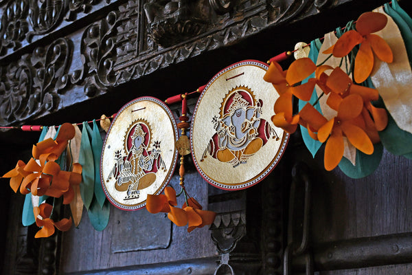 Handmade Laxmi Ganesh Bandawar With Paper Champa Flower & Leaves