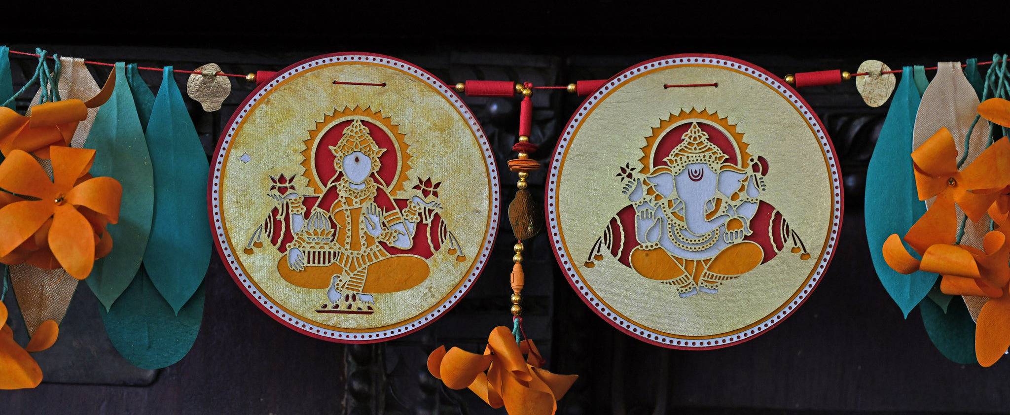 Handmade Laxmi Ganesh Bandawar With Paper Champa Flower & Leaves