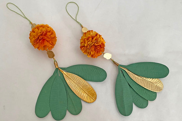 Handmade Marigold Paper Flower and Champa Leaf Paper Hanging Online