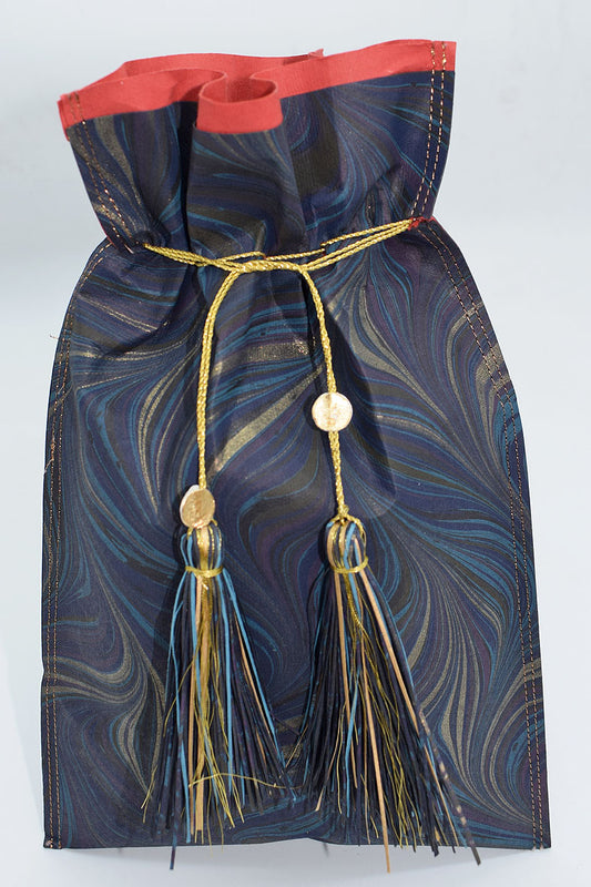 Tassel Tie Drawstring Paper Gift Pouch with print, Set of 4, 21X18cm
