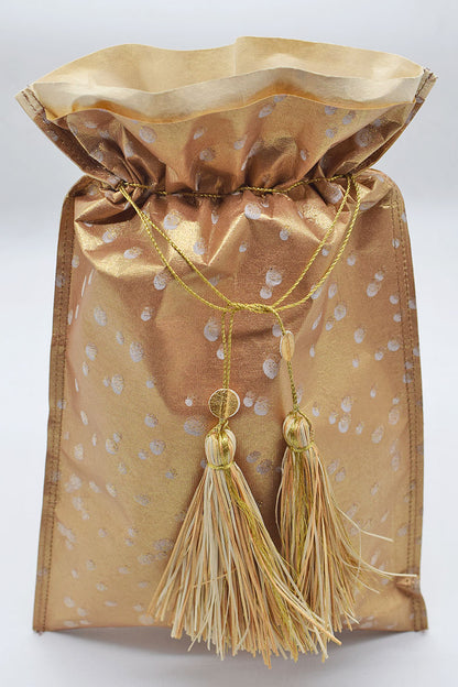 Tassel Tie Drawstring Paper Gift Pouch with Christmas print, Set of 4, 21X18cm