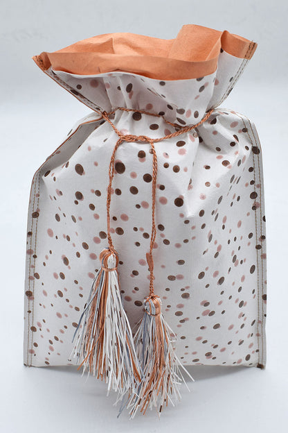 Tassel Tie Drawstring Paper Gift Pouch with Easter print, Set of 4, 21X18cm