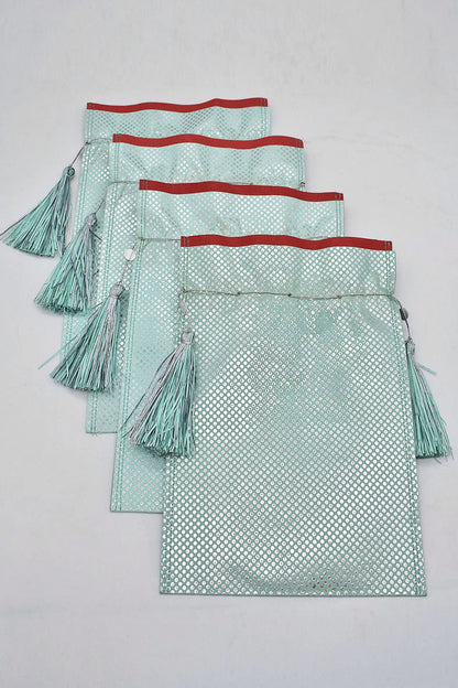 Tassel Tie Drawstring Paper Gift Pouch with Easter print, Set of 4, 21X18cm