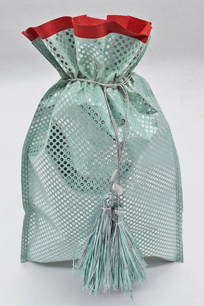 Tassel Tie Drawstring Paper Gift Pouch with Easter print, Set of 4, 21X18cm