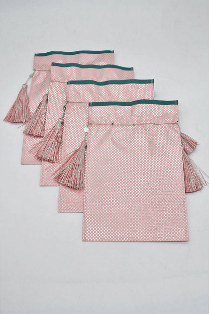 Tassel Tie Drawstring Paper Gift Pouch with Easter print, Set of 4, 21X18cm