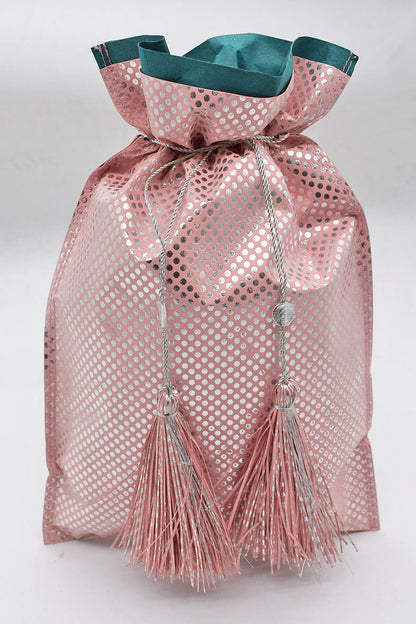 Tassel Tie Drawstring Paper Gift Pouch with Easter print, Set of 4, 21X18cm