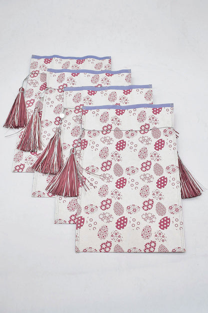 Tassel Tie Drawstring Paper Gift Pouch with Easter print, Set of 4, 21X18cm