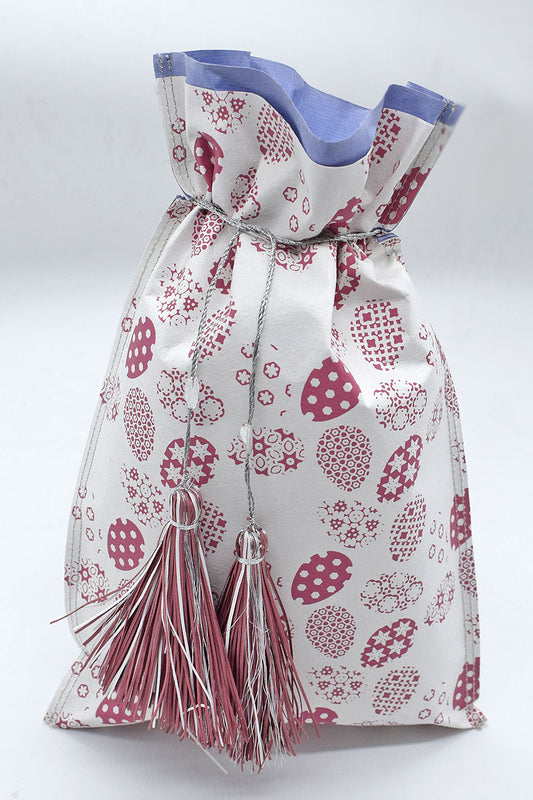 Tassel Tie Drawstring Paper Gift Pouch with Easter print, Set of 4, 21X18cm