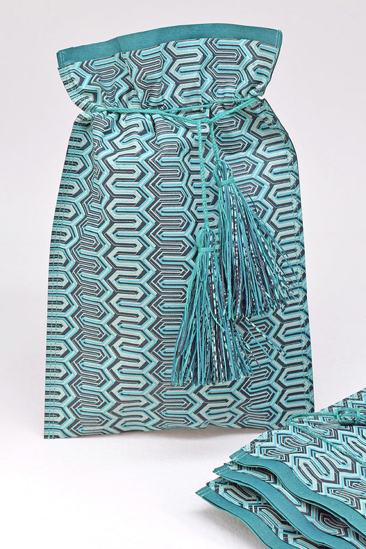 Tassel Tie Drawstring Paper Gift Pouch with Easter print, Set of 4, 21X18cm