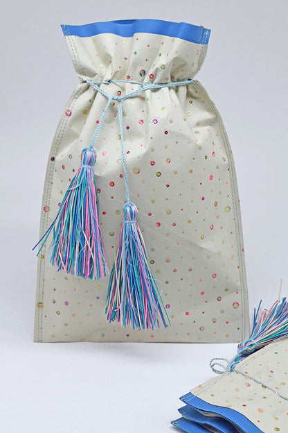 Tassel Tie Drawstring Paper Gift Pouch with Easter print, Set of 4, 21X18cm